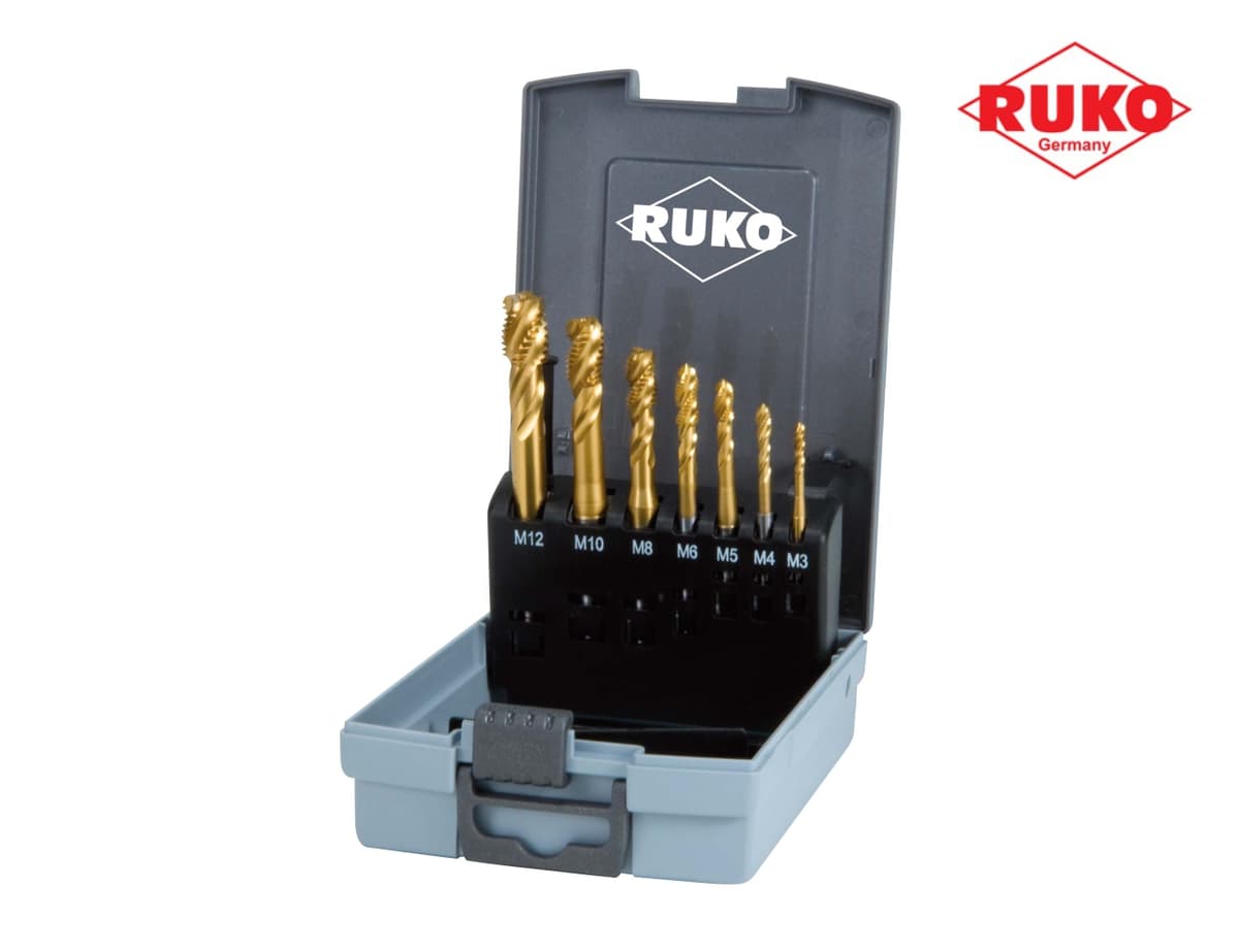 Набор винтовых машинных метчиков RUKO 7 предметов M3-M12 HSS-TiN DIN371/376 245066RO