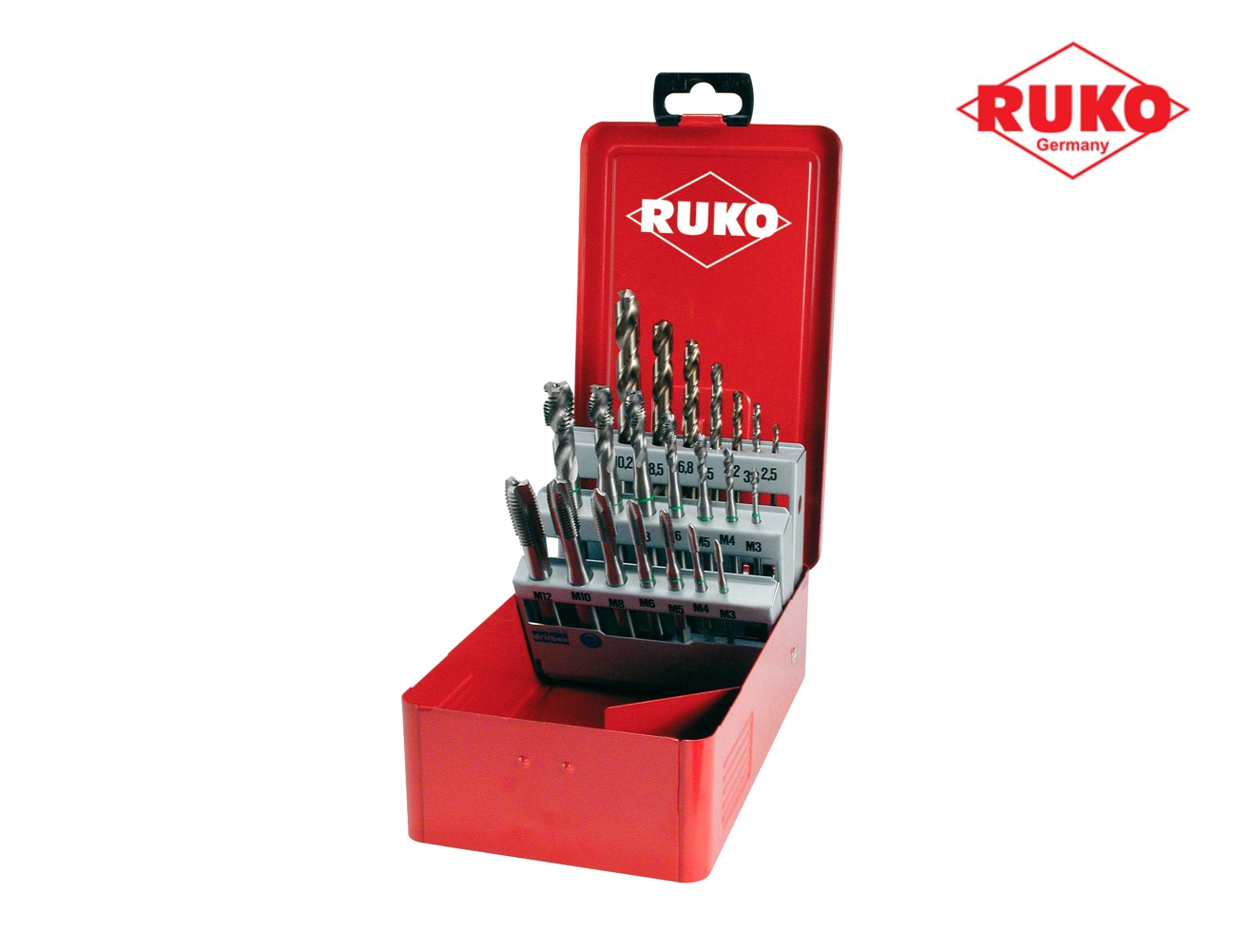 Набор машинных метчиков RUKO 21 предмет M3-M12 HSSE DIN371/376 245054