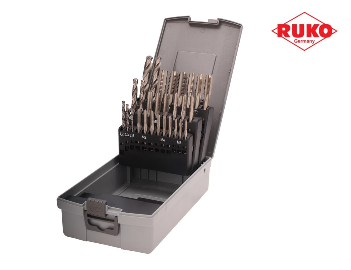 Набор комплектных метчиков RUKO 28 предметов M3-M12 HSS-G DIN352 245003RO